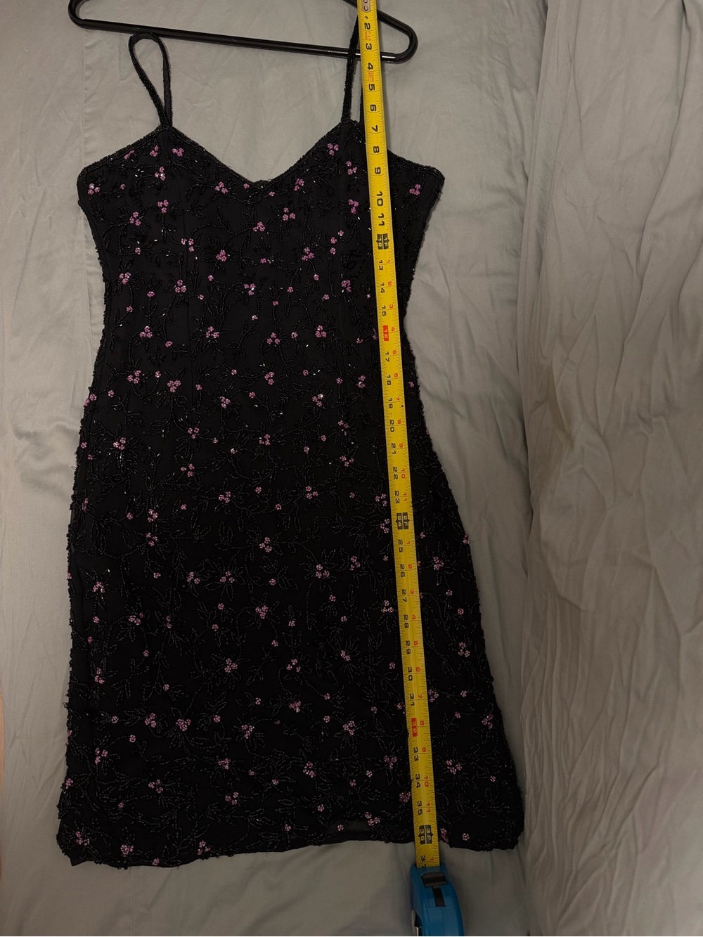 Vintage black floral beaded (100% silk) cocktail semiformal slip dress Paradise - Picture 15 of 16